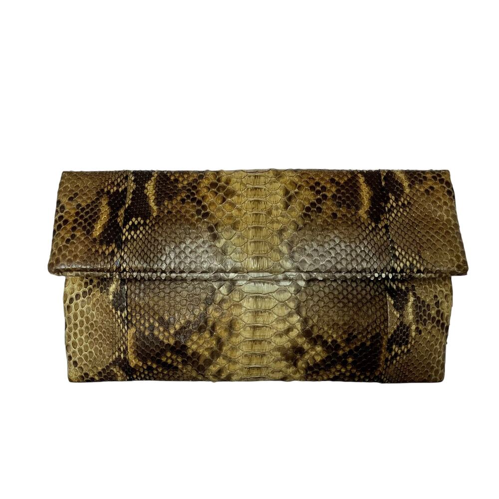 Genuine Python Snake Foldover Squeeze-Frame Clutc… - image 1